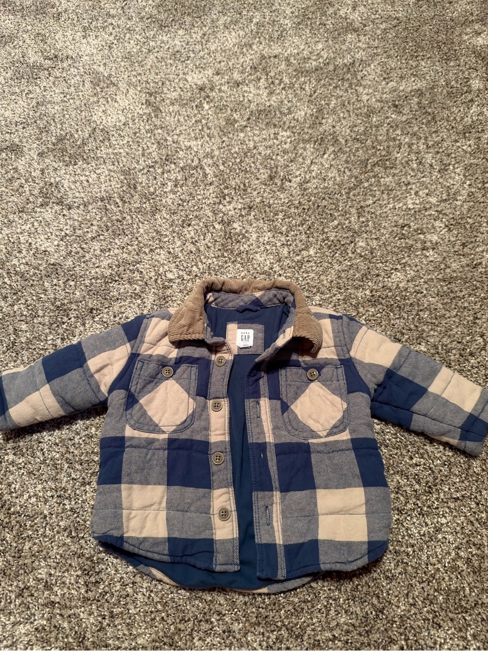 GAP Blue and Tan Plaid Quilted Kids Shacket